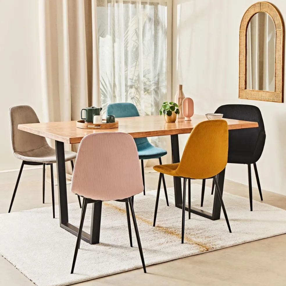 Chaise salle à manger en velours cotelé moutarde - Julia