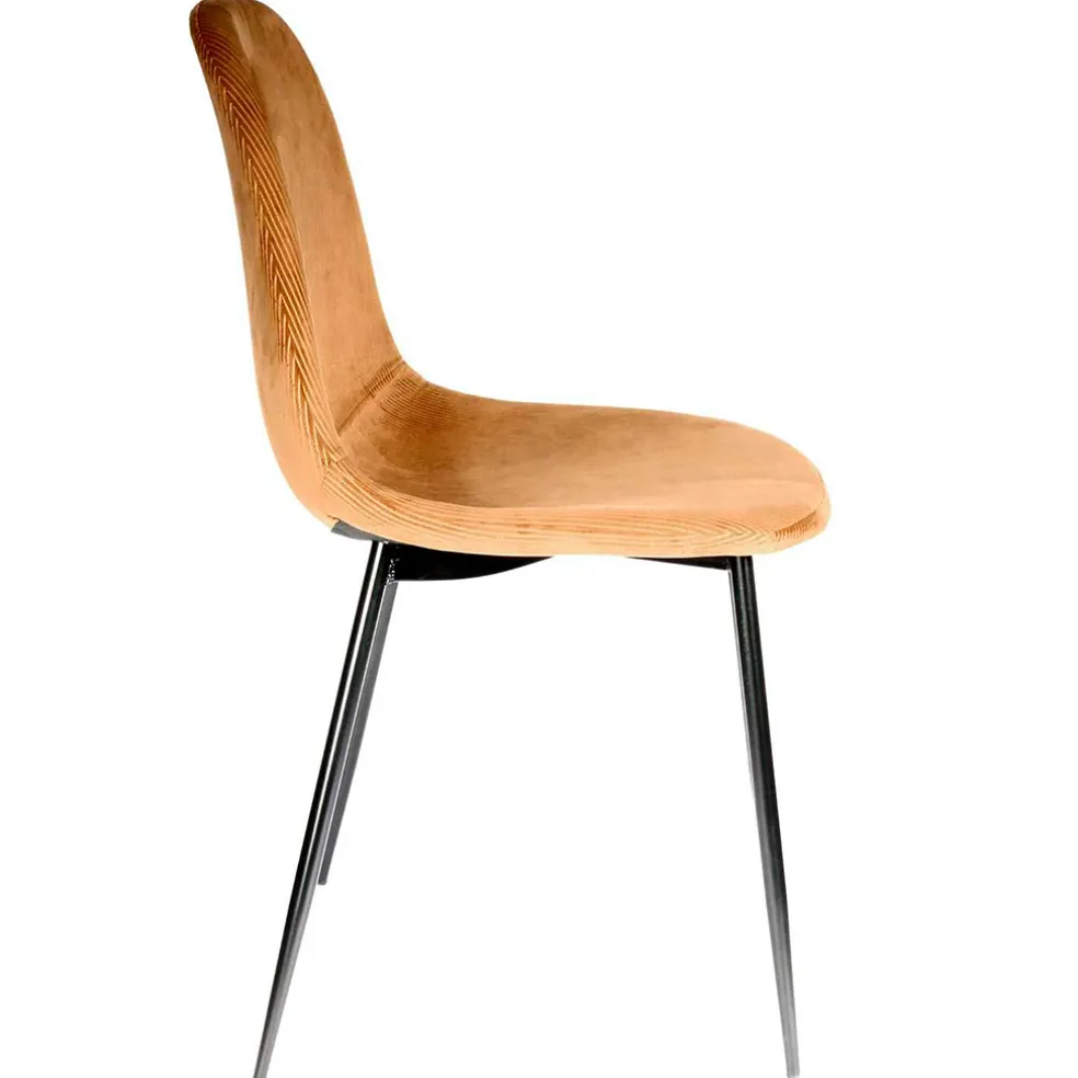 Chaise salle à manger en velours cotelé moutarde - Julia