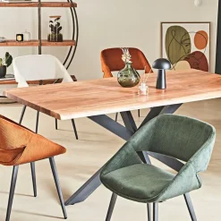 Chaise salle à manger velours côtelé écru - Alma