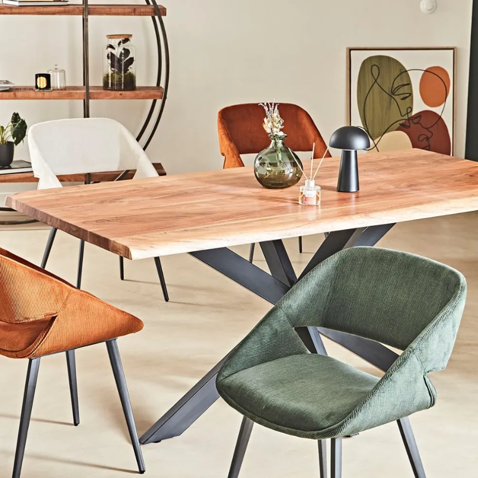 Chaise salle à manger velours côtelé écru - Alma