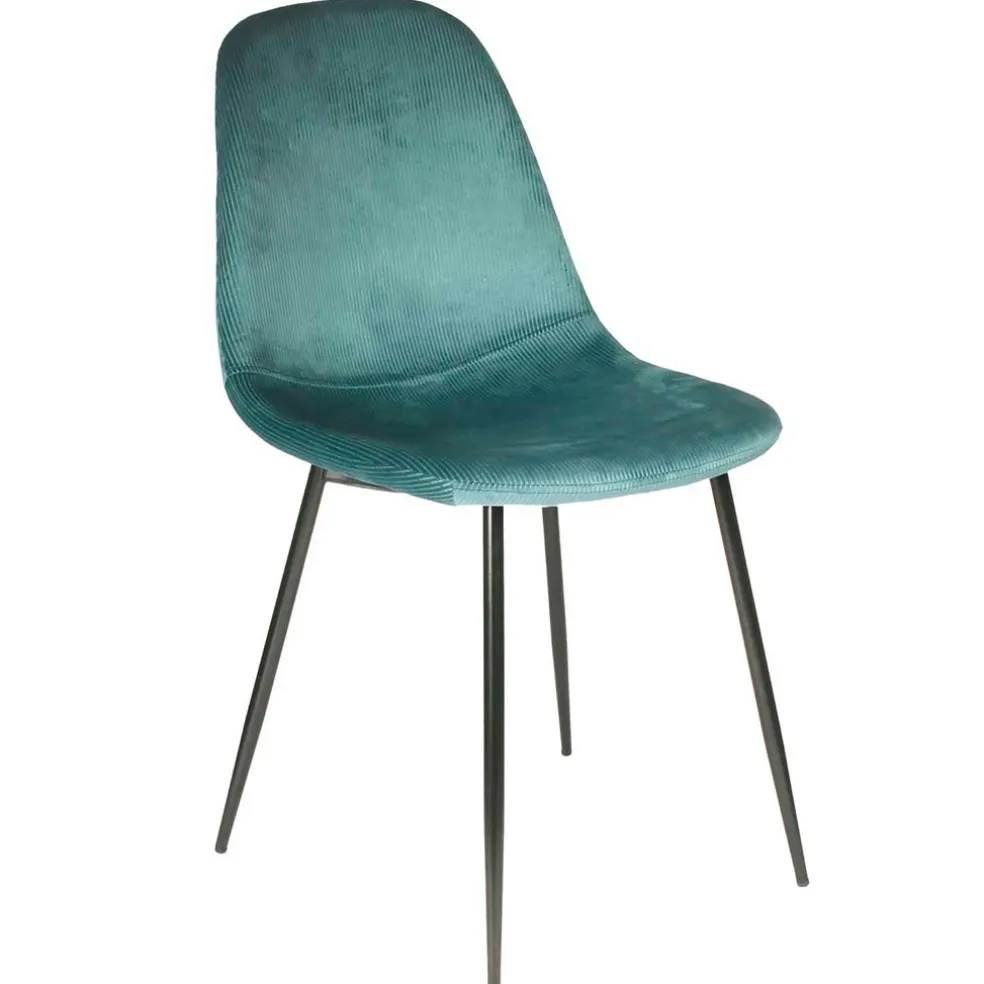 Chaise salle a manger en velours cotelé bleu canard - Julia