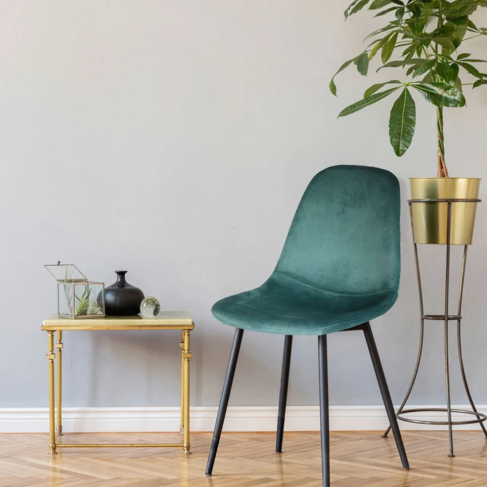 Chaise salle a manger en velours cotelé bleu canard - Julia