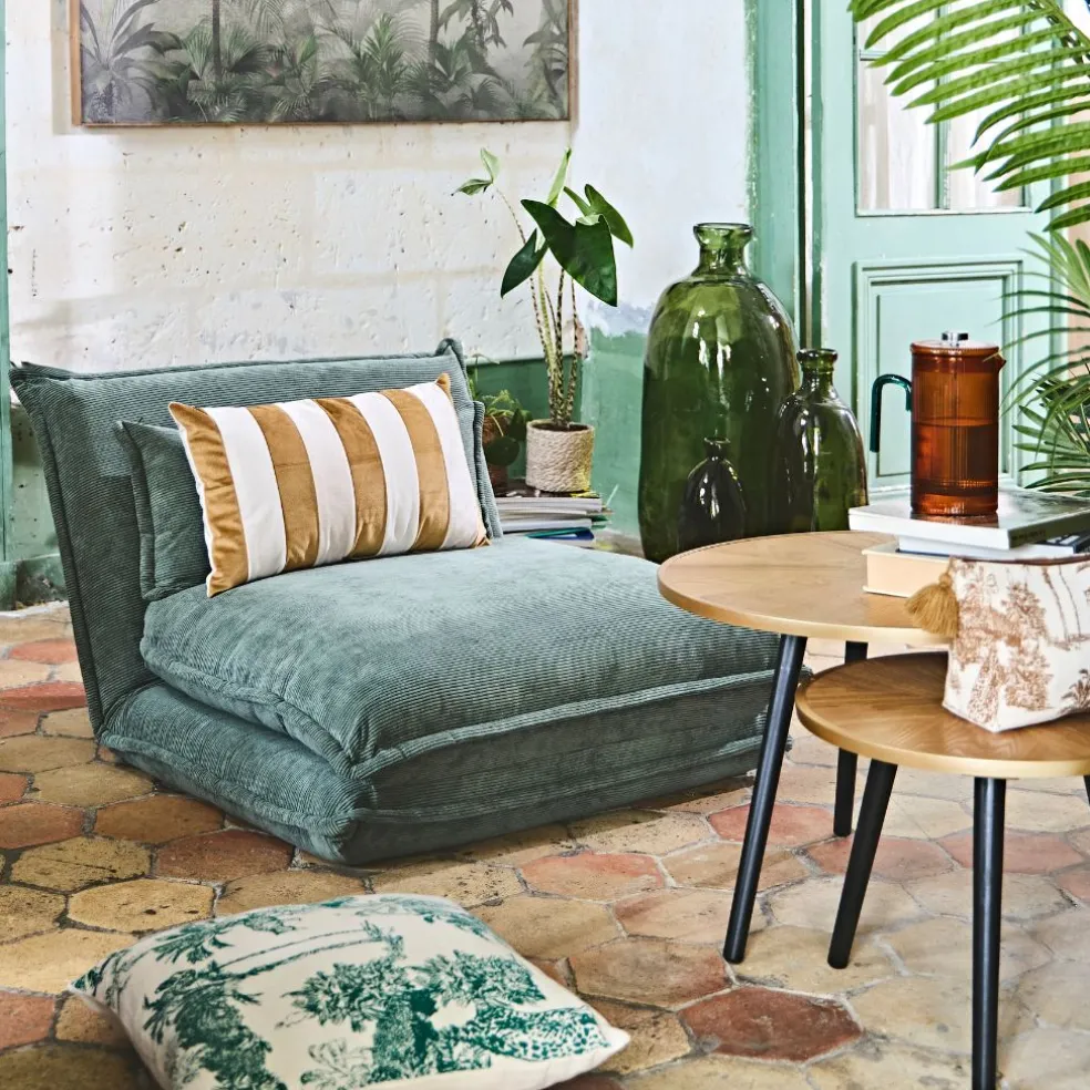 Chauffeuse en tissu côtelé kaki - Tessia