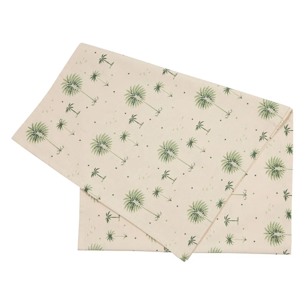 Chemin de table en coton écru et vert 160x50cm - Paya