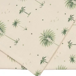 Chemin de table en coton écru et vert 160x50cm - Paya