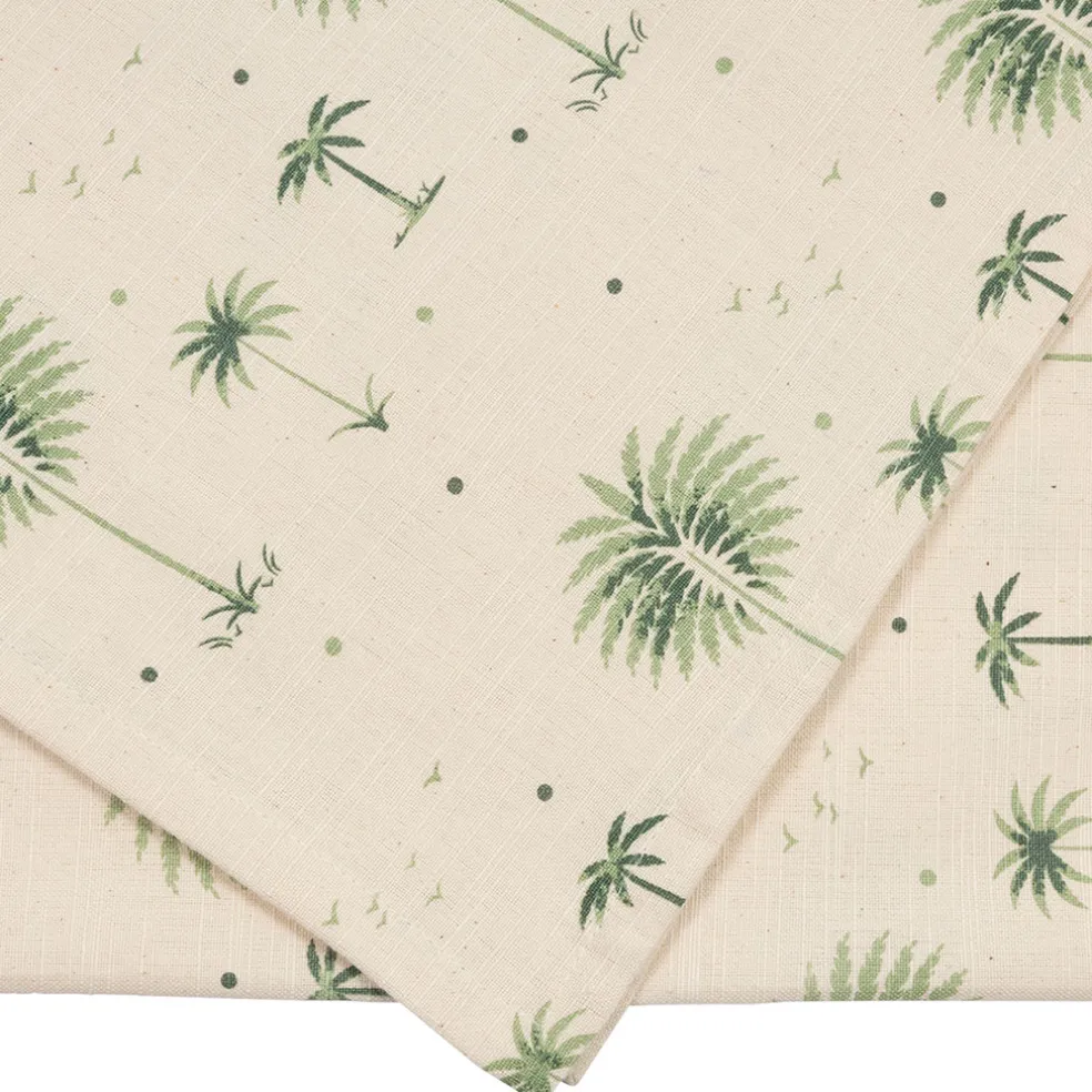 Chemin de table en coton écru et vert 160x50cm - Paya