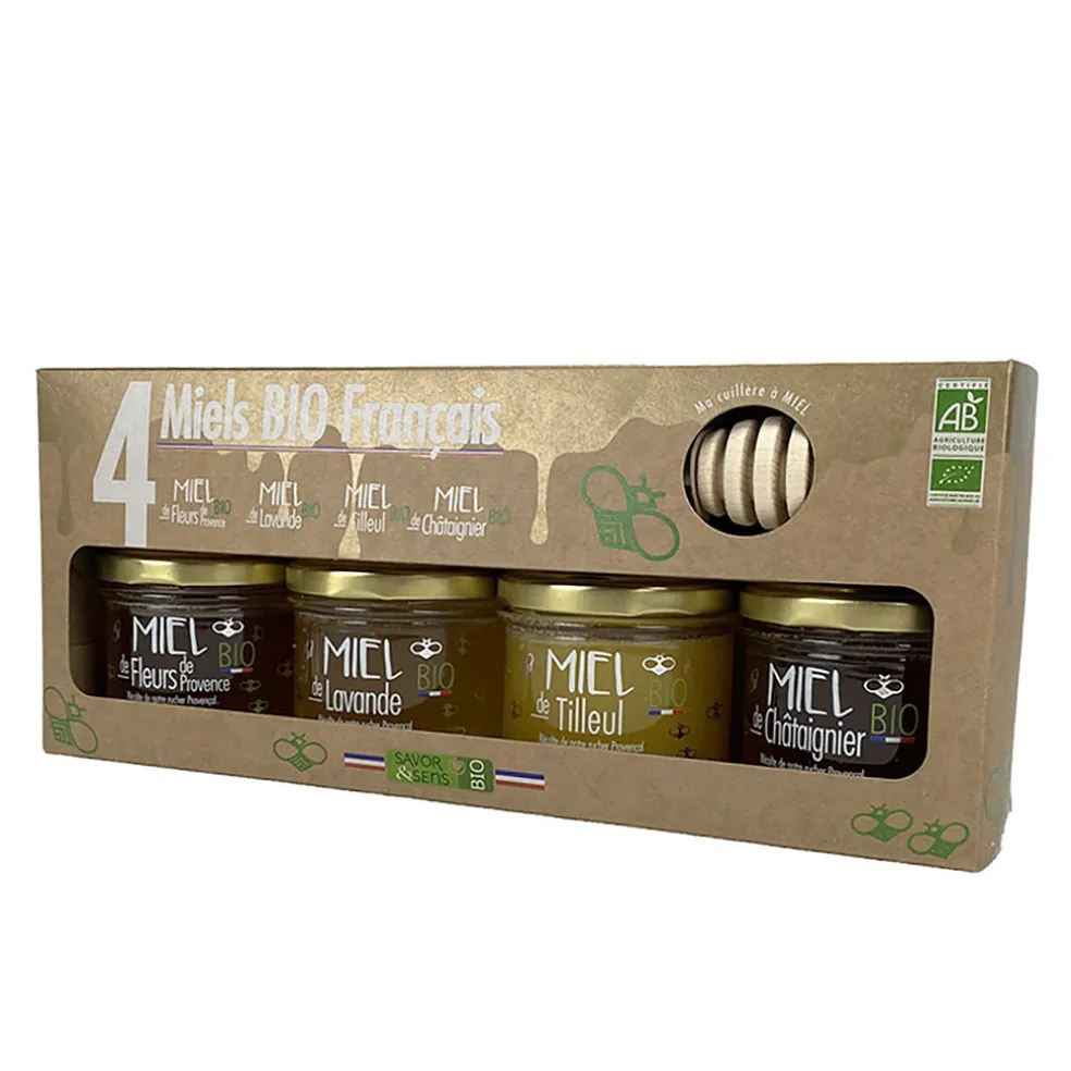 Coffret 4 miels d'origine bio et français