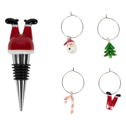 Coffret bouchon avec 4 marqueurs en verre et inox rouge - Noel