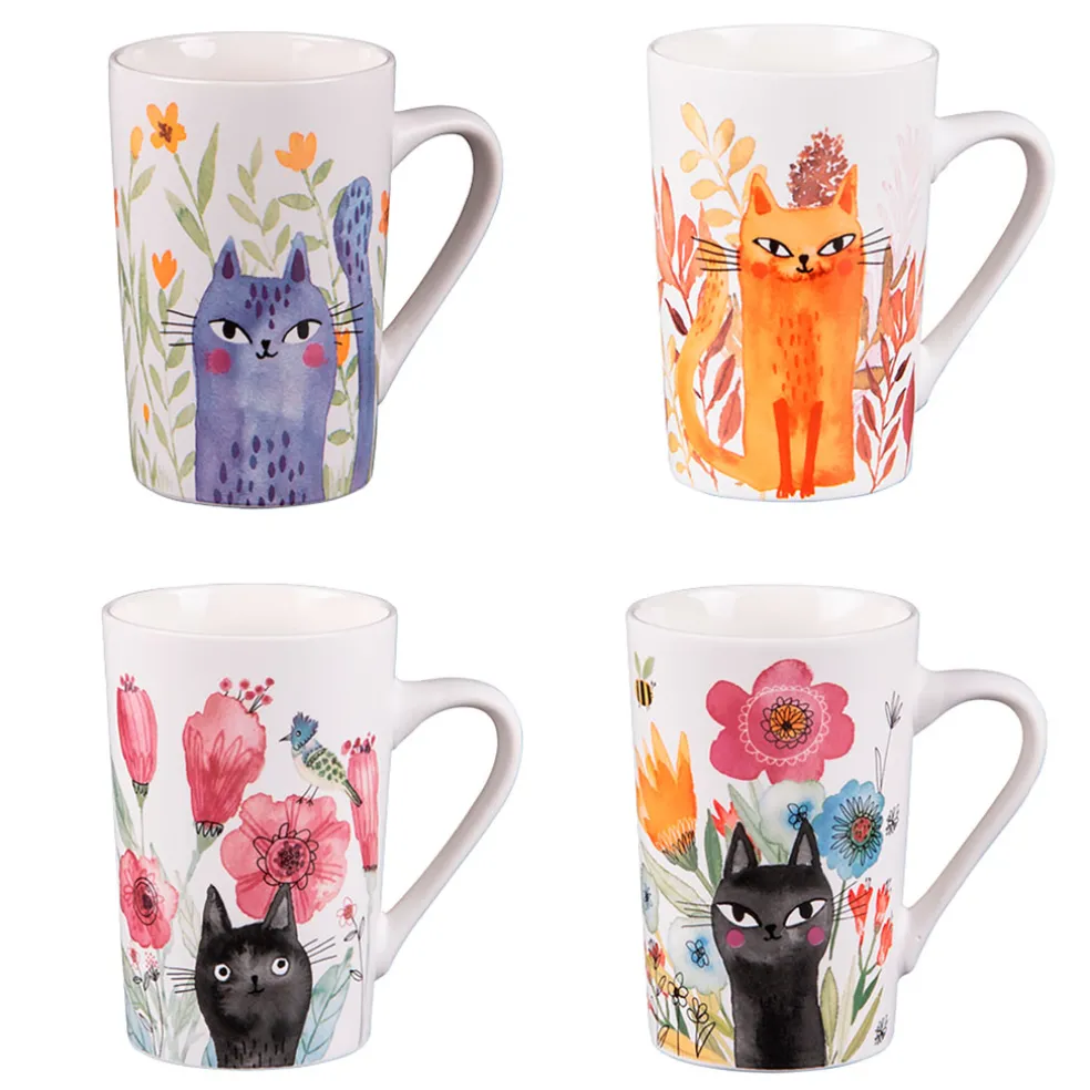 Coffret de 4 mugs en porcelaine chat 35cl - Savannah