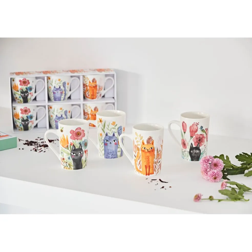 Coffret de 4 mugs en porcelaine chat 35cl - Savannah