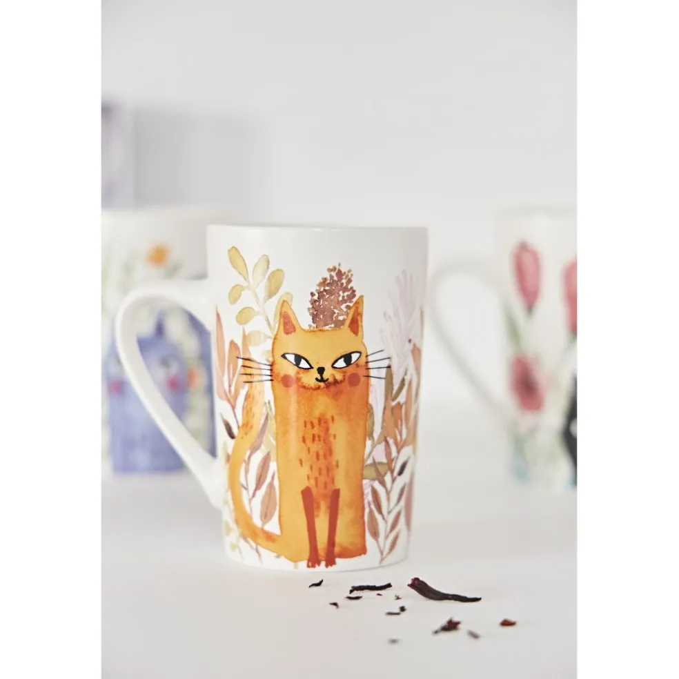 Coffret de 4 mugs en porcelaine chat 35cl - Savannah