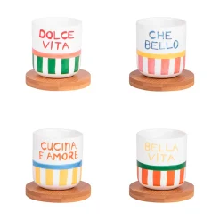 Coffret de 4 tasses à café en porcelaine multicolore 15cl - Dolce Vita