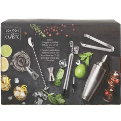 Coffret de cocktail en acier argenté et bambou