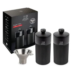 Coffret duo moulins line 12cm noir mat et entonnoir inox