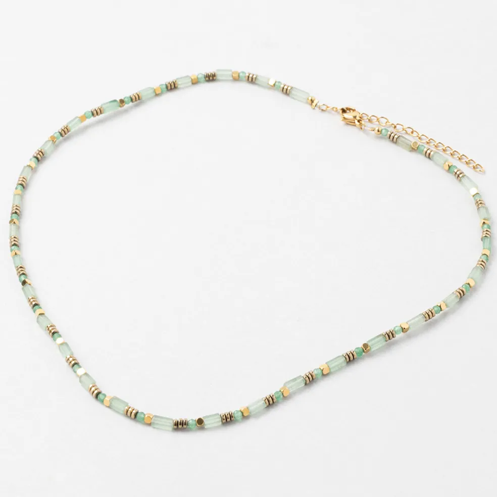 Collier en acier inoxydable vert d'eau l39cm