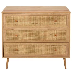 Commode en bois et cannage 3 tiroirs H79cm - Baia