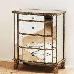 Commode en bois miroir patine 4 tiroirs H88cm