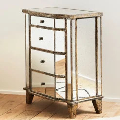 Commode en bois miroir patine 4 tiroirs H88cm