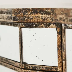 Commode en bois miroir patine 4 tiroirs H88cm