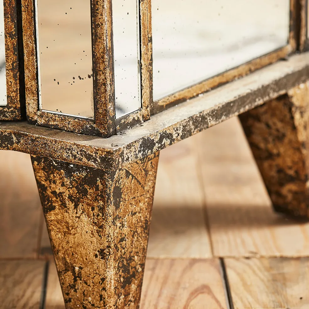 Commode en bois miroir patine 4 tiroirs H88cm