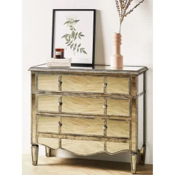 Commode en bois miroir patine 3 tiroirs H87cm