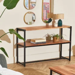 Console en acacia et pieds en fer noir - Brooklyn