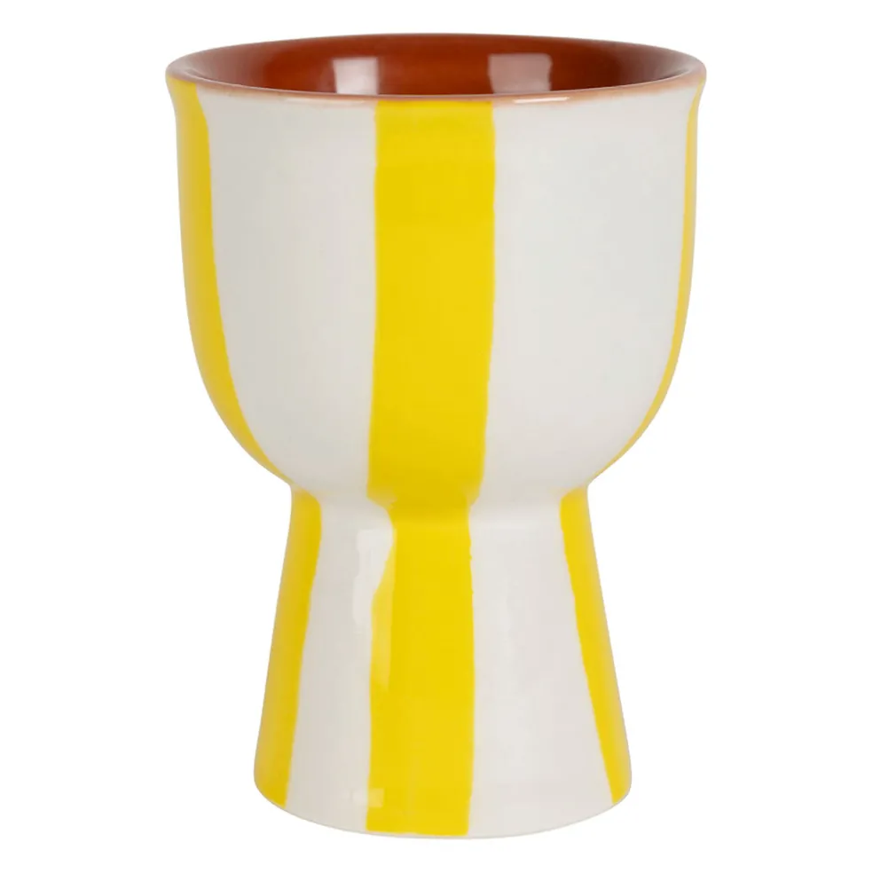 Coquetier en grès rayé jaune et blanc d4.5cm - Alaria