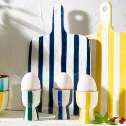 Coquetier en grès rayé jaune et blanc d4.5cm - Alaria