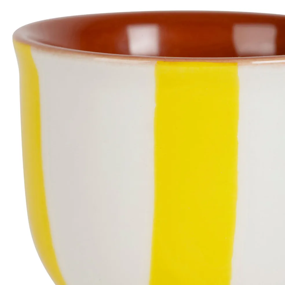Coquetier en grès rayé jaune et blanc d4.5cm - Alaria