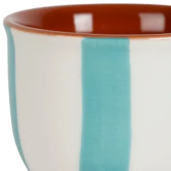 Coquetier en grès rayé turquoise et blanc d4.5cm - Alaria