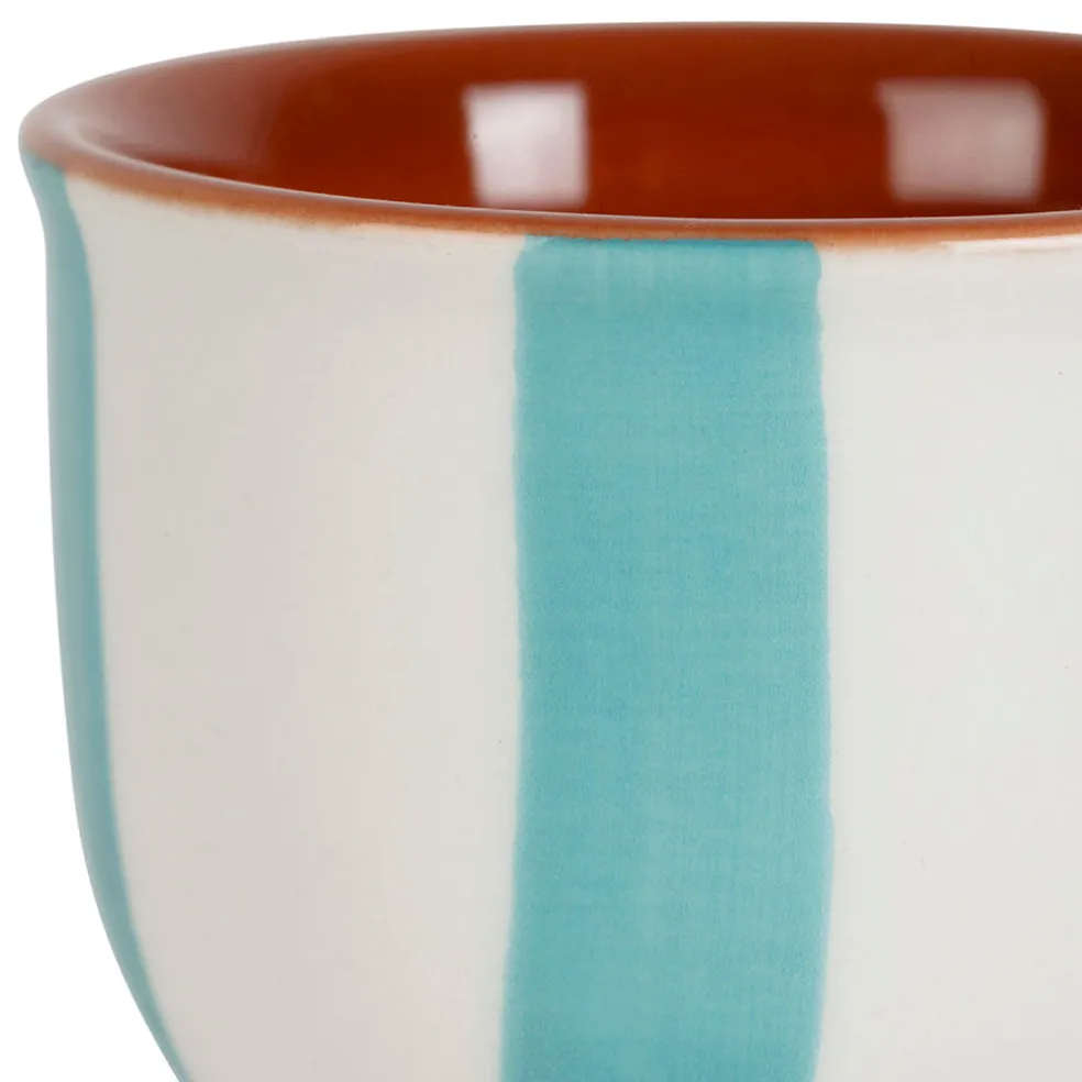 Coquetier en grès rayé turquoise et blanc d4.5cm - Alaria