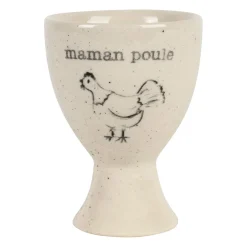 Coquetier Maman poule en grès blanc moucheté - La Ferme