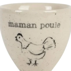 Coquetier Maman poule en grès blanc moucheté - La Ferme