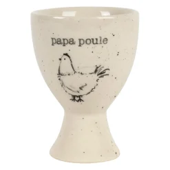 Coquetier Papa poule en grès blanc moucheté - La Ferme