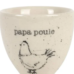 Coquetier Papa poule en grès blanc moucheté - La Ferme