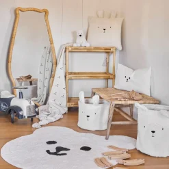 Corbeille ourson en velours écru h35cm - Songes