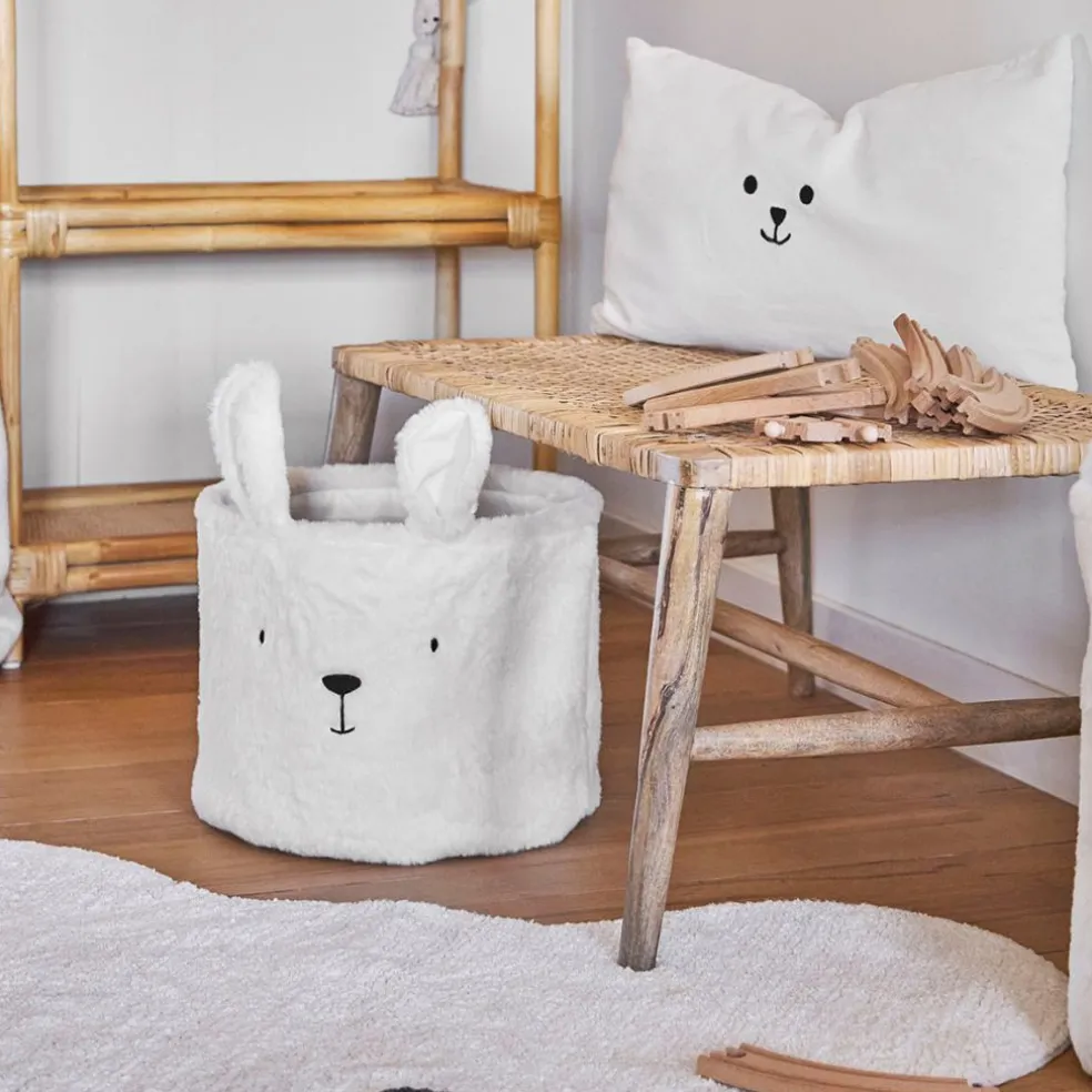 Corbeille ourson en velours écru h25cm - Songes