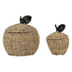 Corbeilles pomme avec couvercle x2 naturel en jonc de mer+fer - Sweet Dream