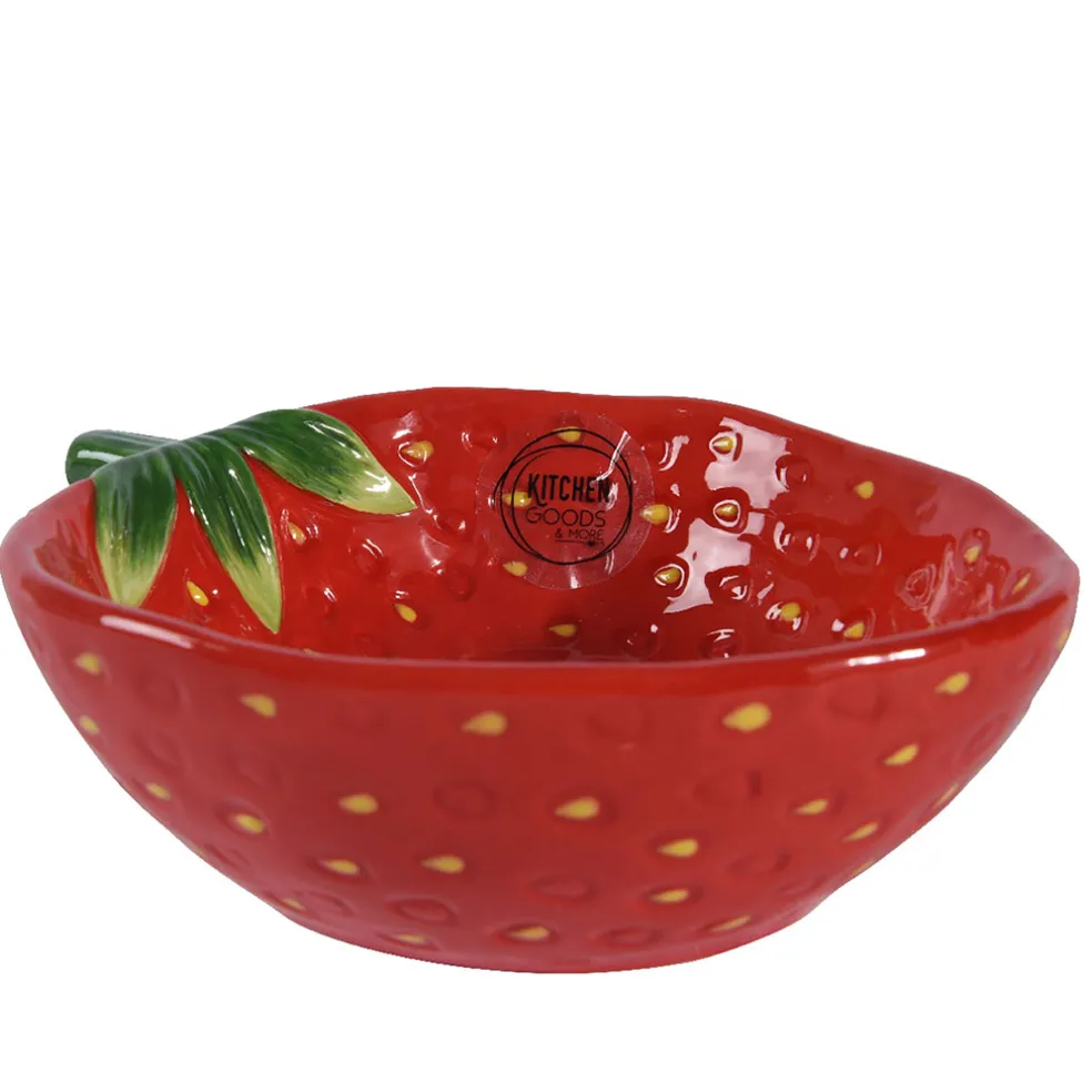 Coupelle fraise en dolomite rouge 15.5x12cm