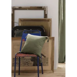 Coussin avec pompons en gaze de coton romarin 40x40cm - Gaia