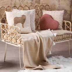 Coussin coeur en coton à carreaux rouge 40x35cm - Mamie