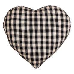 Coussin cœur en coton à carreaux noir 40x35cm - Campagne