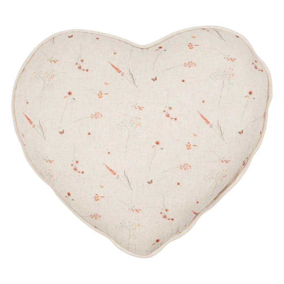 Coussin cœur en coton beige 40x35cm - Lucile