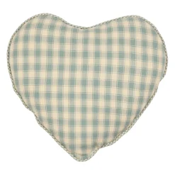 Coussin cœur en coton vichy sauge 40x35cm - Campagne