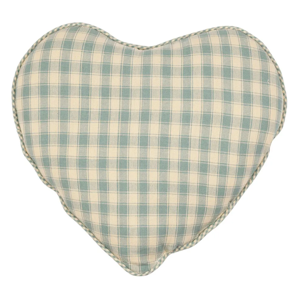 Coussin cœur en coton vichy sauge 40x35cm - Campagne