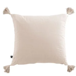 Coussin dehoussable avec pompons en gaze de coton pampa 40x40cm - Gaia