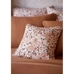 Coussin déhoussable avec croquet en gaze de coton imprimée pampa 40x40cm - Capucine