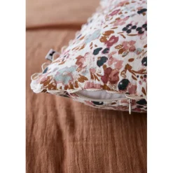 Coussin déhoussable avec croquet en gaze de coton imprimée pampa 40x40cm - Capucine