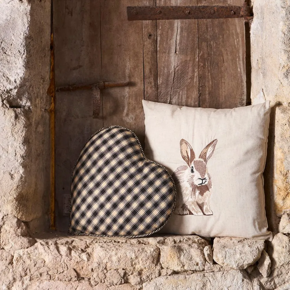 Coussin en coton et lin naturel et brun 45x45cm - A la ferme