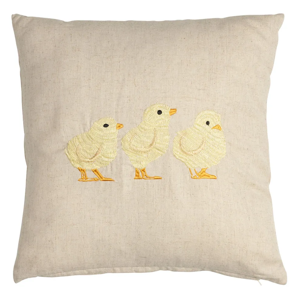 Coussin en coton et lin naturel et jaune pale 45x45cm - A la ferme
